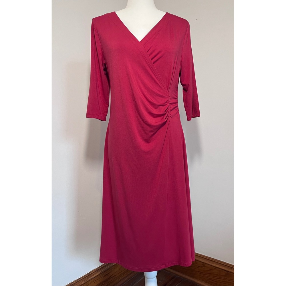 Soft Surroundings Hyannis Dress Women Petite Medium Pink Faux Wrap Classic Chic